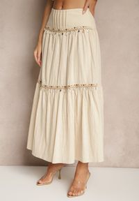 Renee - Beżowy Komplet z Bawełny Top i Spódnica z Koralikami Cekinami i Muszelkami Sarilisse. Kolor: beżowy. Materiał: bawełna #5