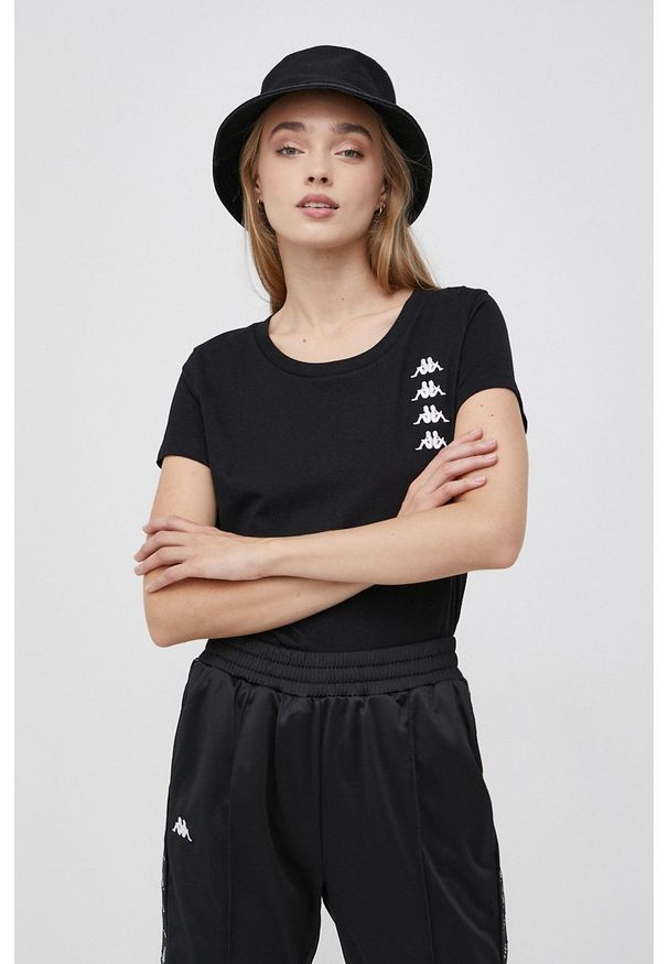 Kappa T-shirt bawełniany kolor czarny. Okazja: na co dzień. Kolor: czarny. Materiał: bawełna. Wzór: haft. Styl: casual