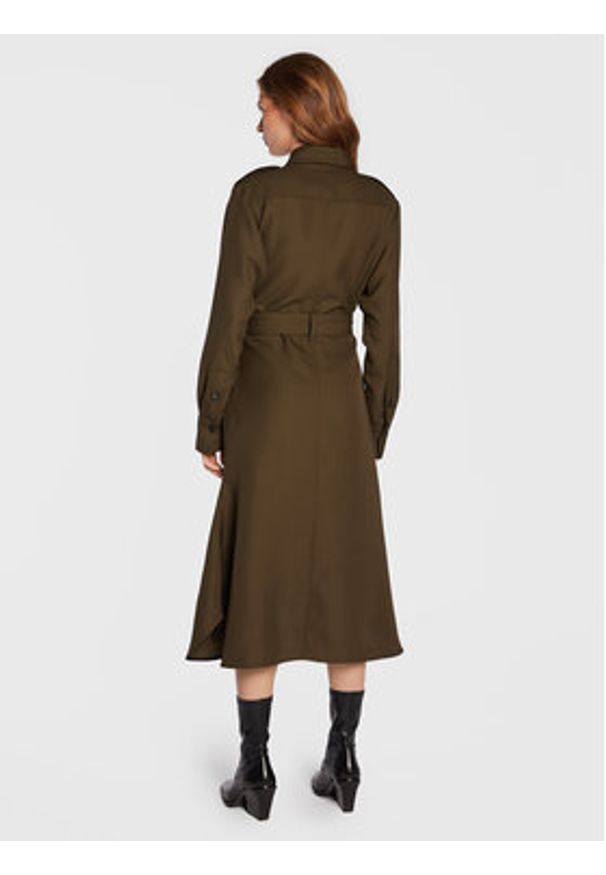 Victoria Victoria Beckham Sukienka koszulowa 1322WDR003876B Khaki Regular Fit. Kolor: brązowy. Materiał: wełna. Typ sukienki: koszulowe