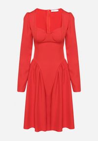 Born2be - Czerwona Rozkloszowana Sukienka z Usztywnianymi Miseczkami Tillimara. Kolor: czerwony. Typ sukienki: dopasowane #6
