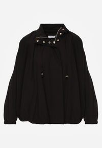 Renee - Czarna Oversizowa Kurtka Przejściowa o Kroju Bombki z Bawełny i Wiskozy Birana. Okazja: na co dzień. Typ kołnierza: kaptur. Kolor: czarny. Materiał: wiskoza, bawełna. Styl: casual #2