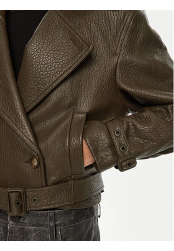 Miss Sixty Kurtka skórzana 6L4LJ1700000 Khaki Regular Fit. Kolor: brązowy. Materiał: skóra