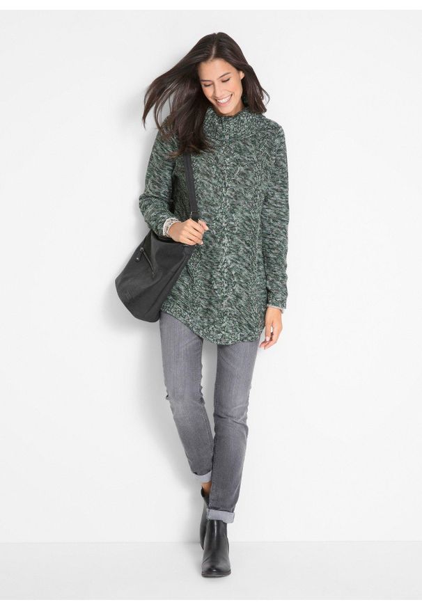 bonprix - Sweter poncho, długi rękaw. Typ kołnierza: golf. Kolor: zielony. Długość rękawa: długi rękaw. Długość: długie