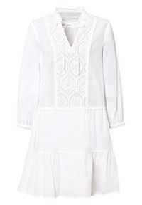 Sukienka tunikowa z ażurowym haftem bonprix biel wełny. Kolor: biały. Materiał: wełna. Wzór: ażurowy, haft #1