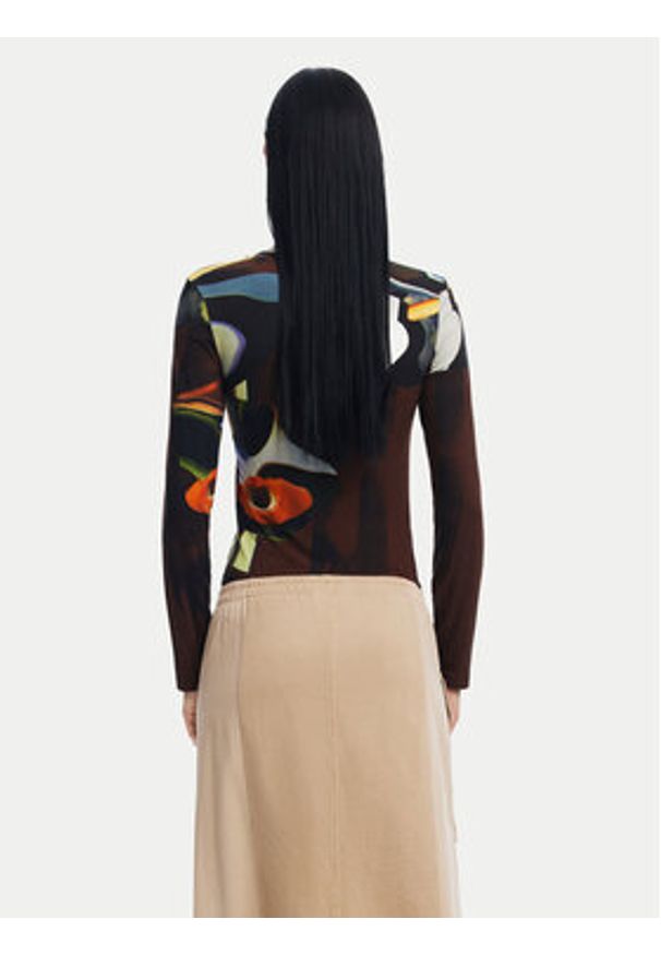 Desigual Bluzka Dreamy 24WWTK47 Brązowy Slim Fit. Kolor: brązowy. Materiał: wiskoza