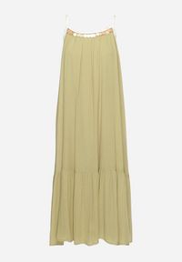 Born2be - Zielona Wiskozowa Sukienka z Ramiączkami Zdobiona Cekinami i Metaliczną Nitką Comalara. Okazja: na co dzień, na imprezę. Typ kołnierza: dekolt w serek. Kolor: zielony. Materiał: wiskoza. Długość rękawa: na ramiączkach. Wzór: aplikacja. Styl: casual #6