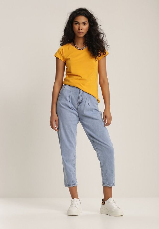 Renee - Żółty T-shirt Nephiphi. Kolor: żółty. Materiał: jeans, bawełna, dresówka, dzianina. Długość rękawa: krótki rękaw. Długość: krótkie. Styl: klasyczny