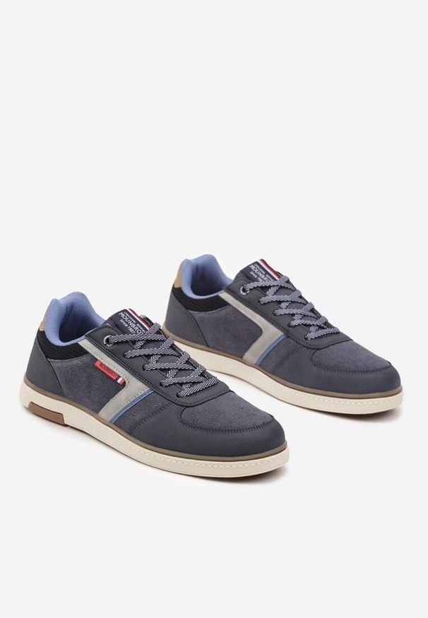 Born2be - Granatowe Buty Sportowe Sneakersy z Ozdobnymi Przeszyciami Poltia. Okazja: na co dzień. Kolor: niebieski. Materiał: jeans. Obcas: na obcasie. Wysokość obcasa: niski