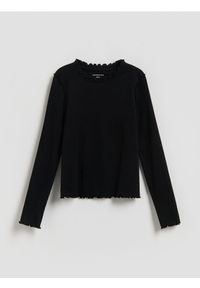 Reserved - Bawełniana koszulka w prążki - czarny. Kolor: czarny. Materiał: bawełna. Wzór: prążki #1