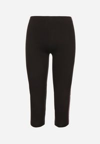 Born2be - Czarno-Fuksjowe Bawełniane Legginsy o Długości 3/4 z Niskim Stanem i Lampasami Paswenna. Okazja: na co dzień. Stan: obniżony. Kolor: czarny. Materiał: bawełna. Styl: sportowy, elegancki, casual #5