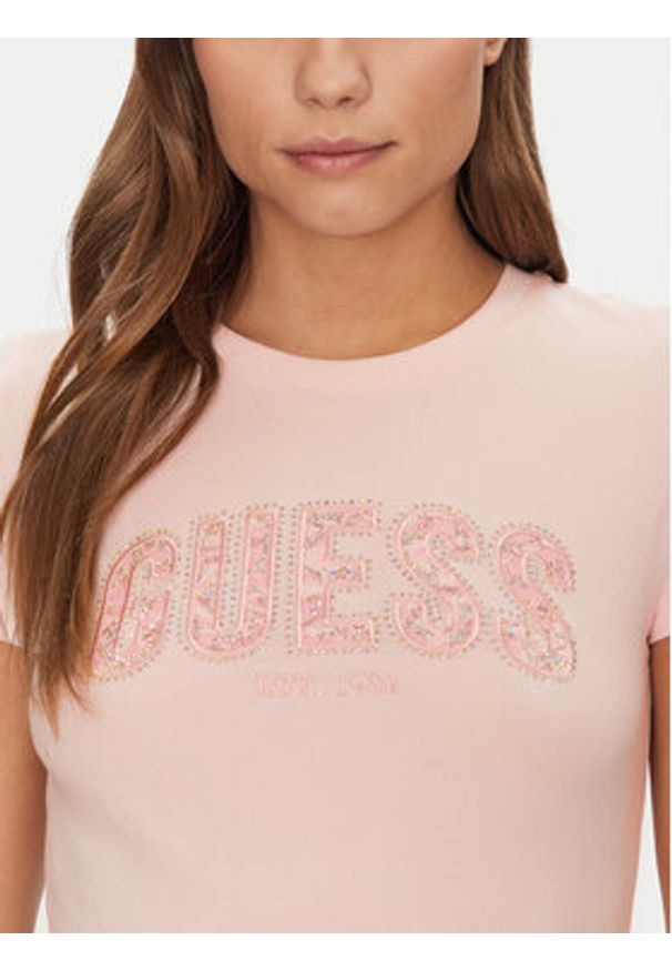 Guess T-Shirt W5GI04 J1314 Różowy Slim Fit. Kolor: różowy. Materiał: bawełna