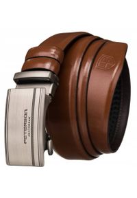 Pasek męski Peterson PTN A006 BROWN brązowy. Kolor: brązowy. Materiał: jeans, skóra