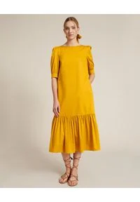 Luisa Spagnoli - LUISA SPAGNOLI - Bawełniana sukienka Pianeta. Kolor: żółty. Materiał: bawełna. Długość: midi #1
