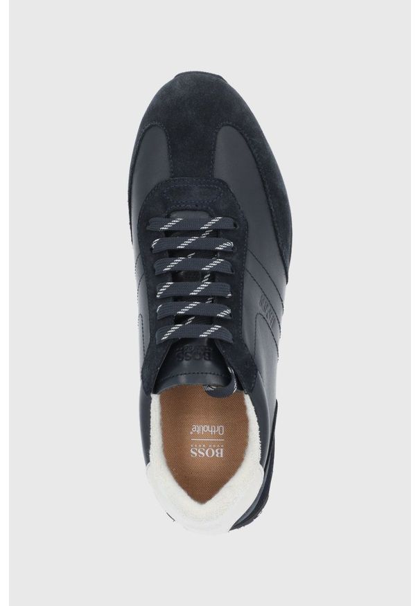 BOSS - Boss Buty skórzane kolor granatowy. Nosek buta: okrągły. Zapięcie: sznurówki. Kolor: niebieski. Materiał: skóra