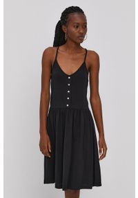 Vero Moda Sukienka kolor czarny mini rozkloszowana. Kolor: czarny. Materiał: bawełna, dzianina. Długość rękawa: na ramiączkach. Wzór: gładki. Typ sukienki: rozkloszowane. Długość: mini #3