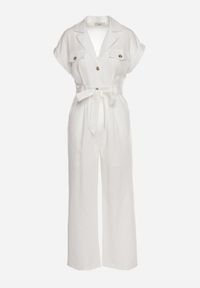 Born2be - Biały Kombinezon z Krótkim Rękawem i Szerokimi Nogawkami z Materiałowym Paskiem Floeria. Okazja: na co dzień. Kolor: biały. Materiał: materiał. Długość rękawa: krótki rękaw. Długość: krótkie. Styl: elegancki, casual, wizytowy #6