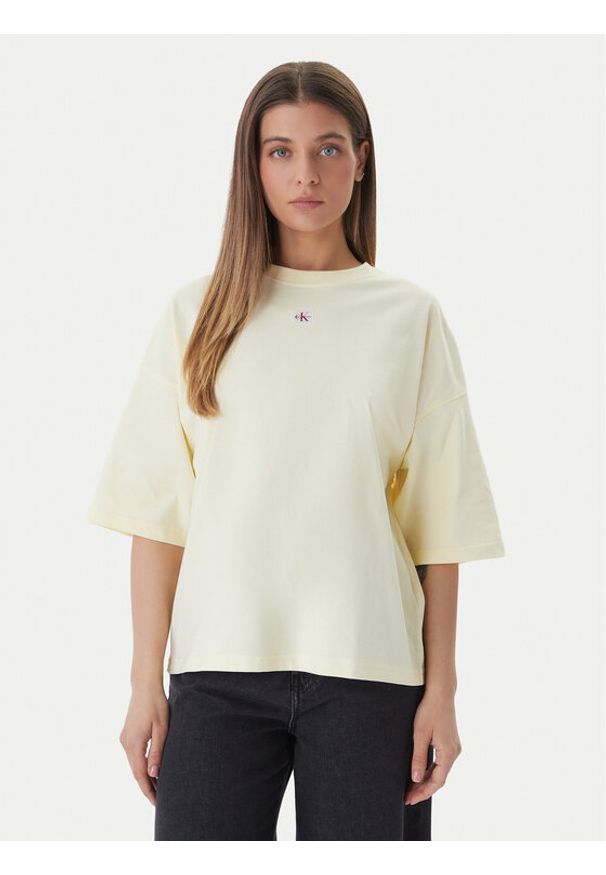 Calvin Klein Jeans T-Shirt LV047D204G Żółty Oversize. Kolor: żółty. Materiał: bawełna