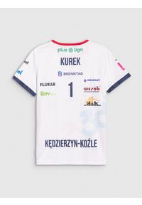 4f - Koszulka meczowa replika domowa z sezonu 2024/2025 dziecięca 4F x Zaksa Kędzierzyn-Koźle - Kurek - multikolor. Okazja: do domu. Typ kołnierza: dekolt w serek. Kolor: wielokolorowy. Materiał: dzianina, materiał, syntetyk, włókno. Wzór: ze splotem, gładki, nadruk. Styl: sportowy, klasyczny