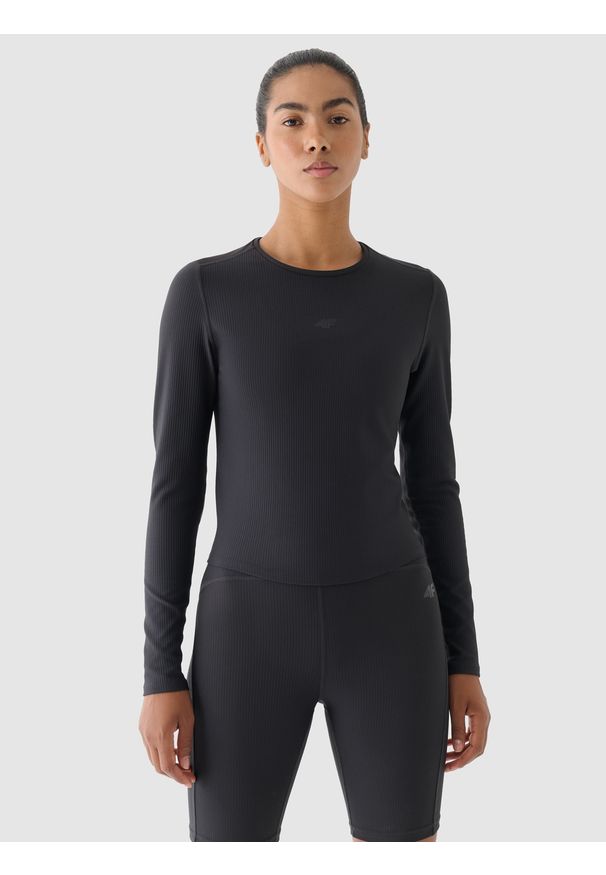 4f - 4F Longsleeve treningowy szybkoschnący damski - szary M. Kolor: szary. Materiał: dzianina, elastan, włókno, syntetyk, materiał, prążkowany. Długość rękawa: długi rękaw. Długość: długie. Wzór: jednolity, prążki. Sport: fitness