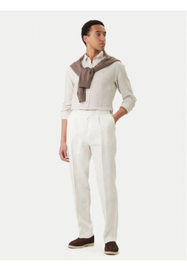 BOSS Spodnie materiałowe H-Perino 50563231 Biały Relaxed Fit. Kolor: biały. Materiał: len