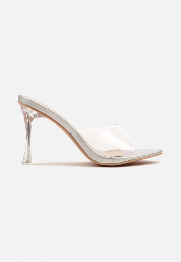 Renee - Srebrne Transparentne Klapki na Wysokiej Szpilce Vaprese. Kolor: srebrny. Styl: elegancki