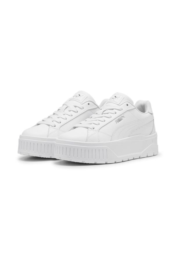 Puma - Damskie skórzane sneakersy Karmen II PUMA. Kolor: szary, biały, wielokolorowy. Materiał: materiał, syntetyk. Obcas: na platformie. Sport: turystyka piesza