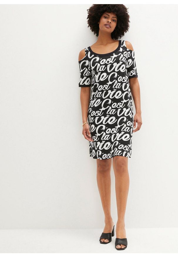 bonprix - Sukienka z dżerseju. Kolor: czarny. Materiał: jersey. Długość rękawa: krótki rękaw. Styl: elegancki