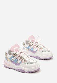 Renee - Biało-Fioletowe Sneakersy Ozdobione Kolorowymi i Metalicznymi Wstawkami na Grubej Podeszwie Oplevia. Kolor: biały. Wzór: aplikacja, kolorowy #5