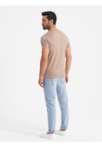 Ombre Clothing - Męska klasyczna bawełniana koszulka z dekoltem w serek BASIC – popielata V21. Typ kołnierza: dekolt w serek. Kolor: szary. Materiał: bawełna. Wzór: ze splotem, jednolity. Styl: klasyczny #3