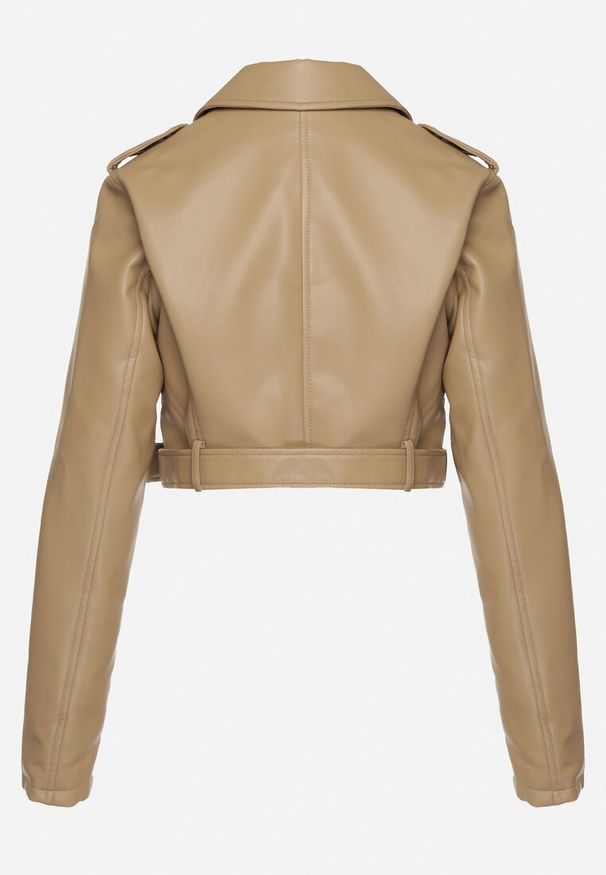 Born2be - Beżowa Kurtka Ramoneska z Asymetrycznym Suwakiem Inika. Kolor: beżowy. Materiał: jeans. Styl: elegancki