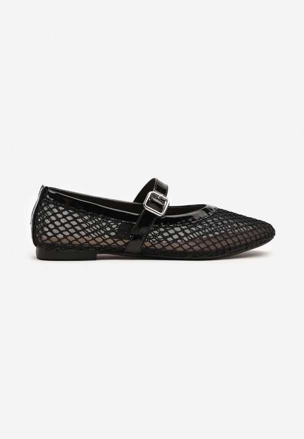 Born2be - Czarne Balerinki z Siateczki z Paskiem z Klamerką Anniera. Okazja: na spacer, na co dzień. Zapięcie: pasek. Kolor: czarny. Materiał: jeans. Styl: elegancki, casual