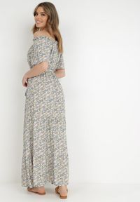 Born2be - Fioletowo-Żółta Sukienka z Bawełny Thesamia. Kolor: fioletowy. Materiał: bawełna. Wzór: kwiaty, nadruk. Długość: maxi #4