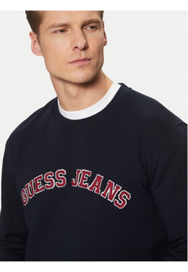 Guess Jeans Bluza M5RQ41 KCPR1 Granatowy Regular Fit. Kolor: niebieski. Materiał: bawełna