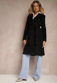 Renee - Czarny Dwurzędowy Płaszcz z Wiskozy z Paskiem w Talii Beluna. Okazja: na co dzień. Kolor: czarny. Materiał: wiskoza. Styl: casual #5