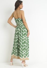 Born2be - Zielony Wzorzysty Kombinezon na Ramiączkach z Długimi Nogawkami z Wiskozy Jarie. Kolor: zielony. Materiał: wiskoza. Długość rękawa: na ramiączkach. Długość: długie. Wzór: geometria. Sezon: wiosna, lato #5