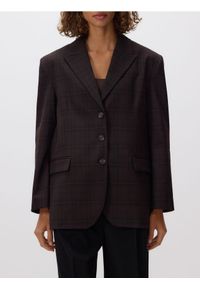 Reserved - Jednorzędowa marynarka w kratę - ciemnobrązowy. Kolor: brązowy. Materiał: wiskoza, tkanina #1