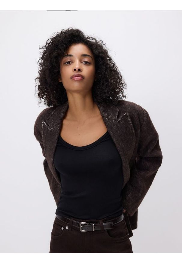 Reserved - Longsleeve z modalem - czarny. Kolor: czarny. Materiał: dzianina, bawełna. Długość rękawa: długi rękaw