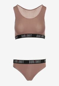 Born2be - Jasnobrązowy 2-Częściowy Komplet Bawełniany Sportowy Biustonosz i Szorty oraz Stringi Klemera. Kolor: brązowy. Materiał: bawełna #3