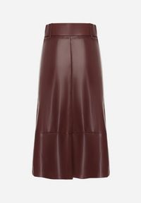 Born2be - Bordowa Trapezowa Spódnica z Imitacji Skóry z Paskiem z Okrągłą Klamrą Salendia. Okazja: na co dzień, do pracy, na spotkanie biznesowe. Stan: podwyższony. Kolor: czerwony. Materiał: skóra. Styl: biznesowy, casual #2