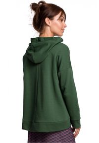 BE - Hoodie bluza damska oversize w kształcie dzwonka z kapturem zielona. Okazja: na co dzień. Typ kołnierza: kaptur. Kolor: zielony. Materiał: bawełna. Długość: krótkie. Styl: casual, elegancki #2