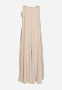 Born2be - Beżowy Kombinezon z Wiskozą i Broszką Kwiatu 3D Odellira. Okazja: na co dzień. Kolor: beżowy. Materiał: wiskoza. Wzór: kwiaty. Styl: casual, elegancki #7