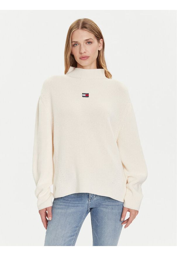 Tommy Jeans Sweter Badge DW0DW21676 Écru Relaxed Fit. Materiał: bawełna