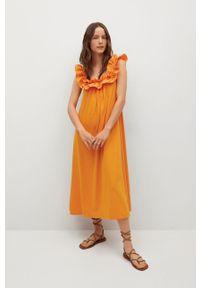 mango - Mango Sukienka bawełniana Margot kolor pomarańczowy midi oversize. Kolor: pomarańczowy. Materiał: bawełna. Wzór: gładki. Typ sukienki: oversize. Długość: midi #1