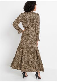 Długa sukienka z nadrukiem bonprix czarno-beżowo-ceglastobrązowy leo. Kolor: czarny. Wzór: nadruk. Długość: maxi #4
