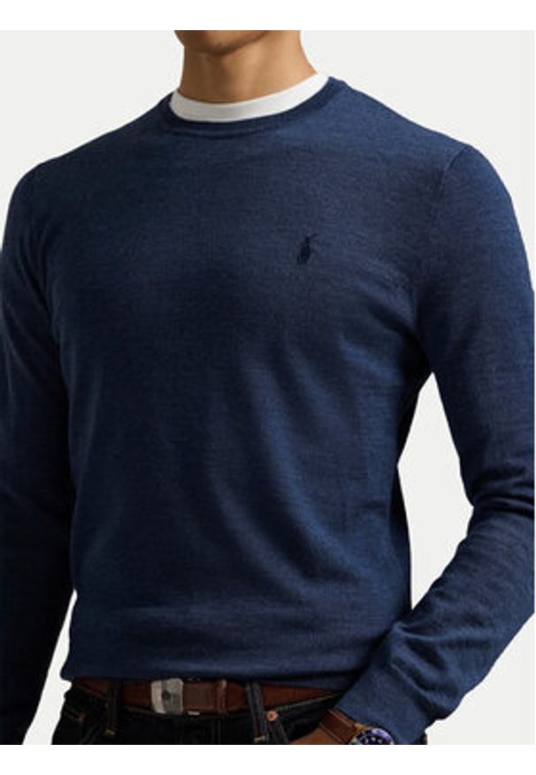 Polo Ralph Lauren Sweter 710946143006 Granatowy Slim Fit. Typ kołnierza: polo. Kolor: niebieski. Materiał: wełna