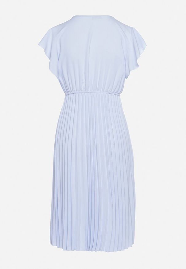 Born2be - Jasnoniebieska Sukienka Rozkloszowana Midi z Plisowanym Dołem Sabara. Okazja: na co dzień. Kolor: niebieski. Materiał: skóra. Styl: casual. Długość: midi