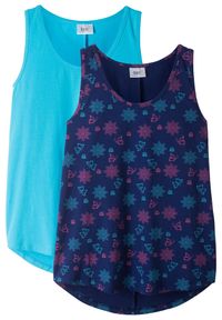 bonprix - Top z elastycznej mieszanki biobawełny (2 szt.). Kolor: niebieski. Wzór: jednolity. Sezon: lato #1