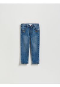 Reserved - Jeansy slim z haftem - niebieski. Kolor: niebieski. Materiał: jeans. Wzór: haft