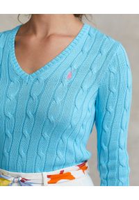 Ralph Lauren - RALPH LAUREN - Błękitny sweter z logo. Typ kołnierza: polo. Kolor: niebieski. Materiał: prążkowany, tkanina #4
