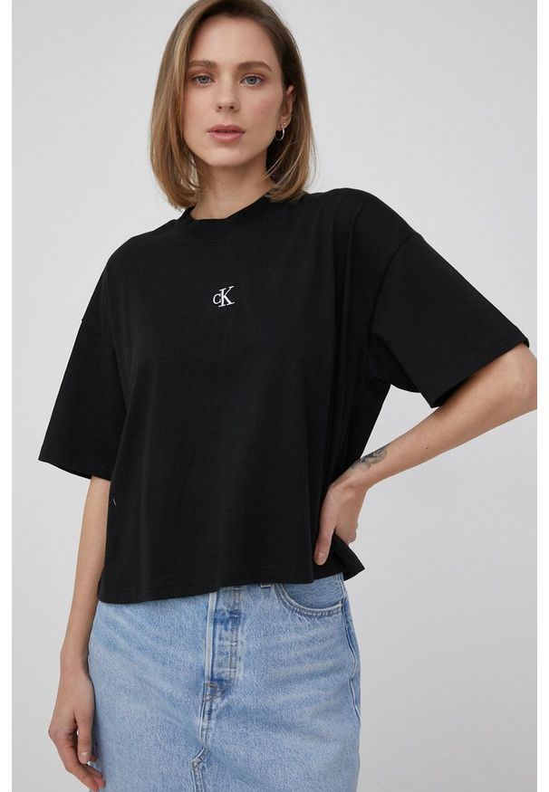 Calvin Klein Jeans t-shirt bawełniany J20J218732.PPYY kolor czarny. Kolor: czarny. Materiał: bawełna. Wzór: aplikacja